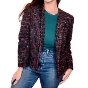 Mohair Made in USA Open Front Structured Boucle Knit Multi-Colored Blazer Size14